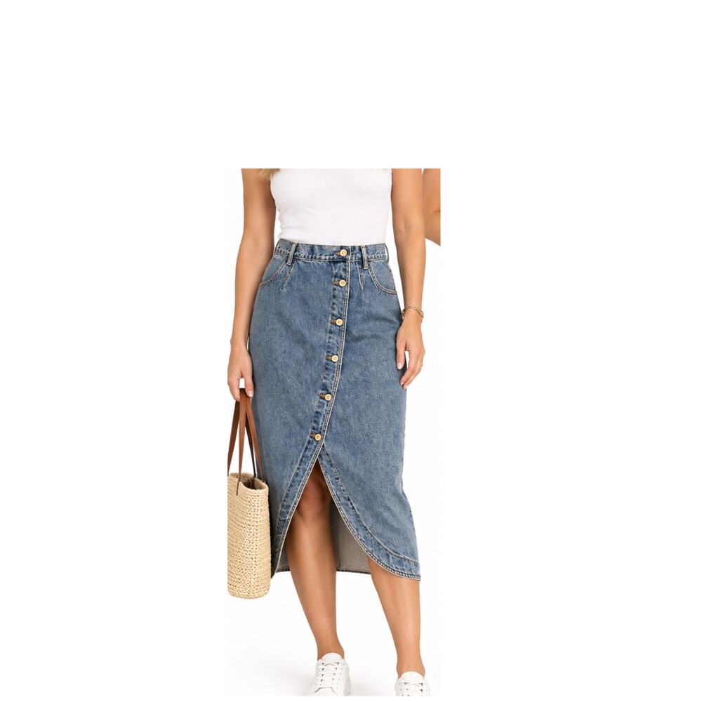 No Excuses Denim Skirt Juniors Size 13 Denim Midi Skirt Button Up Vintage 1990s